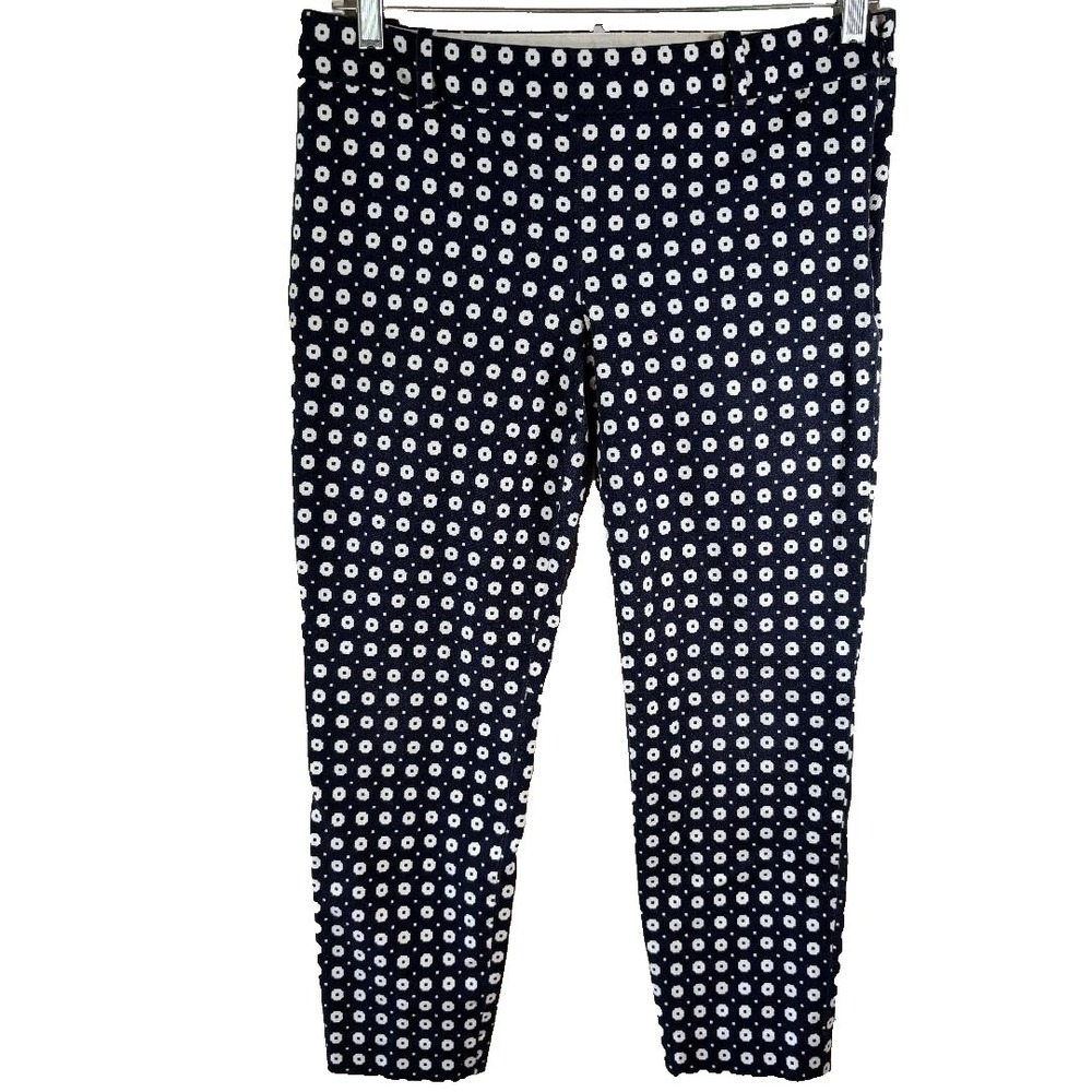 J‎ Crew Navy & White Stretch Capri Pants Size 8 Side zip faded and has stains